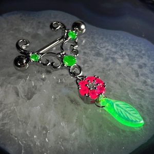 Estribo de vidrio de uranio + rubí sintético, barra individual de acero inoxidable de 14 g