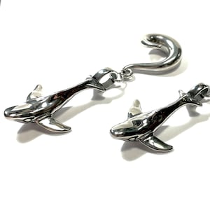 Whale Ear Hangers 14g-00g Solid Stainless Steel 52hz Loneliest Whale Weights