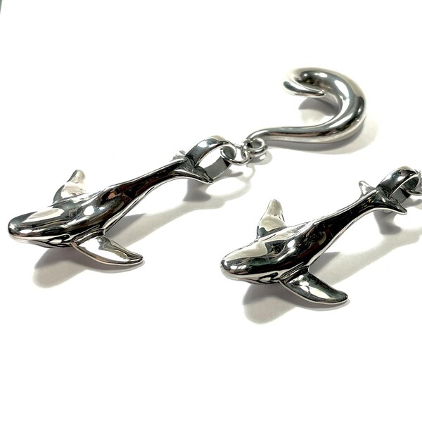 Whale Ear Hangers 14g-00g Solid Stainless Steel 52hz Loneliest Whale Weights