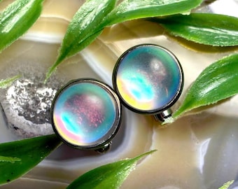 Synthetic 'Moonstone' Glass Cuff Links, Stainless Steel, White