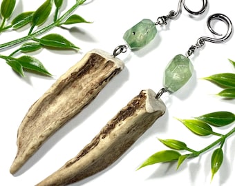 Antler & Prehnite Ear Hangers 14g-00g Natural Gemstone Ear Weights