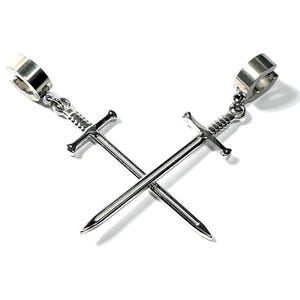 Sword Huggies Minimalist Stainless Steel Hoop Earrings PAIR Fantasy Dagger Knife Theme Earlobe Cartilage Dangle Silver Color Drop Earrings