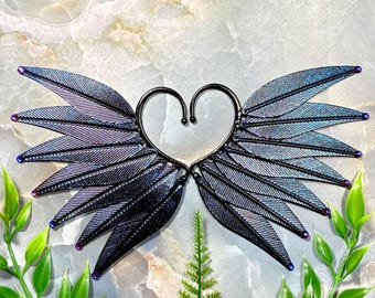 Metal Feather Ear Cuff - Non-Piercing - Iridescent Black Raven