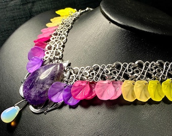 Amethyst & Opalite Ombré Floral Necklace