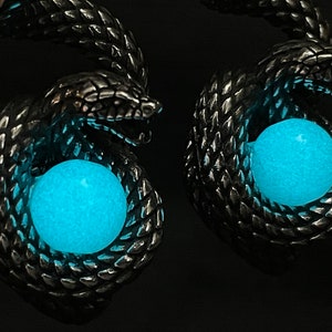 Glowing Teal Serpent Ear Hangers 14g-00g PAIR GLOW in the DARK Stainless Snake ear weights Unisex Goth Reptile **For Gauged Ears**