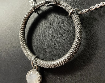 Ouroboros Snake Pendant Stainless Steel with Rainbow Moonstone