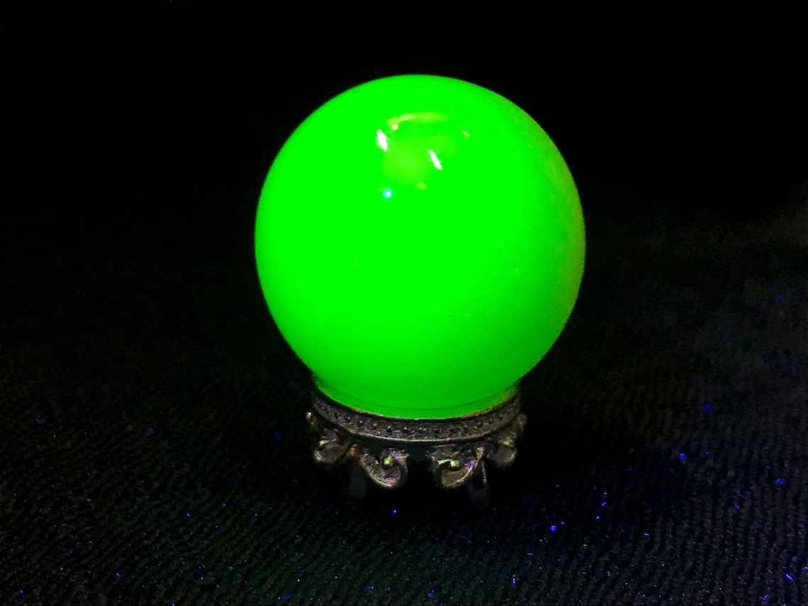 Small Uranium Glass Ball and Stand Custard Uranium Crystal Etsy