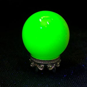 Small Uranium Glass Ball & Stand Fluorescent UV Reactive Crystal Ball miniature fairy garden collectable curiosity doll house wunderkammer