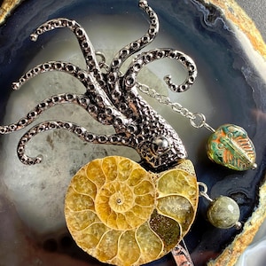 Ammonite Fossil Hair Stick with Trilobite & Labradorite Accents