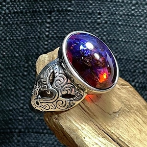 Drakens andetag Opalglasring, justerbar 925 sterlingsilver