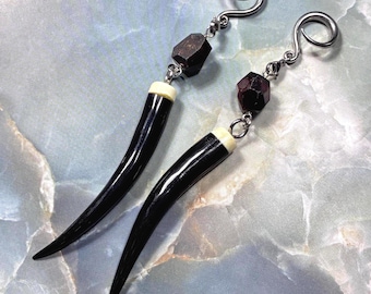 Springbok Horn Ear Hangers w/ Garnet Accents, 14g-00g PAIR, Ear Weights