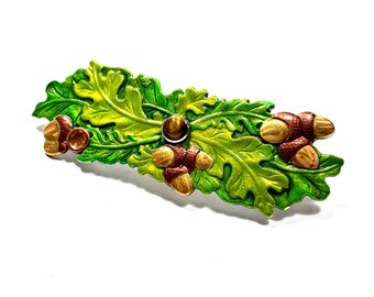 Oak & Tiger Eye Spring Clip Barrette, Hand Painted.