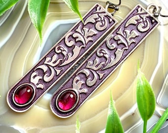 Synthetic Ruby Floral Filigree Earrings