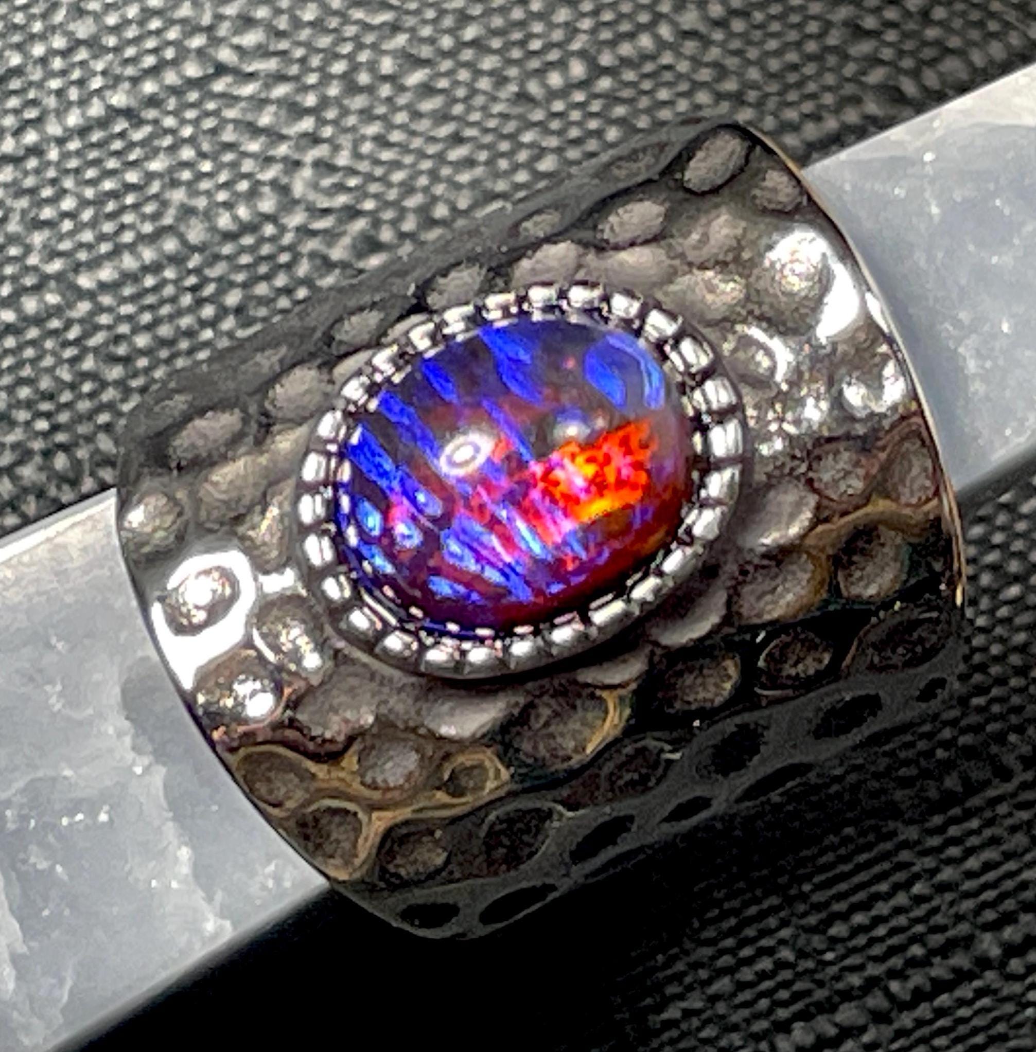 Dragon's Breath Opal Glass Ring, Stainless Steel, Sizes 7-13 - Etsy