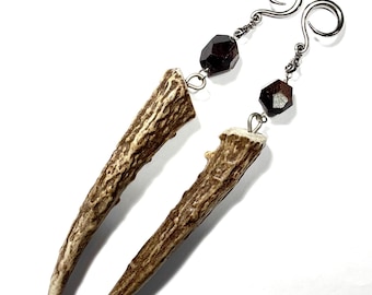 Antler & Garnet Ear Hangers 14g-00g Natural Gemstone Ear Weights