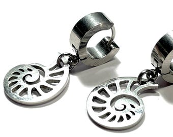 Pendientes de aro Nautilus Huggies, minimalistas, de acero inoxidable, individuales o en pares.