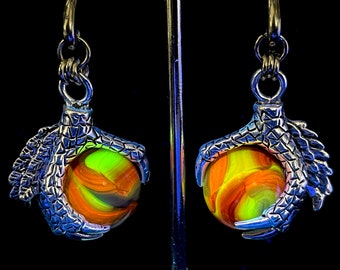 16-00g Uranium Cadmium Glass Dragon Claw Skull Ear Weight PAIR Fluorescent Ear Hangers Eagle Talon Macabre Theme Vaseline Glass UV reactive