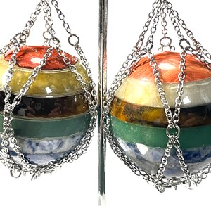 Rainbow Crystal Ear Hangers 14g-00g PAIR Natural Chakra Layered Crystal Gemstone Sphere stainless mesh net Hooks unisex **For Gauged Ears**