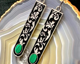 Malachite Floral Filigree Earrings