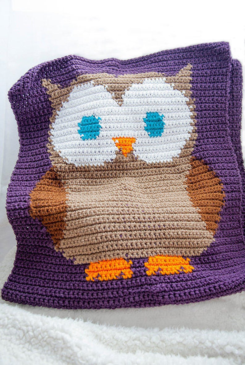 Pattern for Crochet Owl Blanket Owl Baby Blanket Crochet Pattern