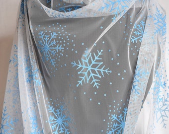 Winter Princess White Mesh with Blue Glitter Snow Flake  Mesh for Special Occasion snow princess Apparel  Christmas Halloween Fabric