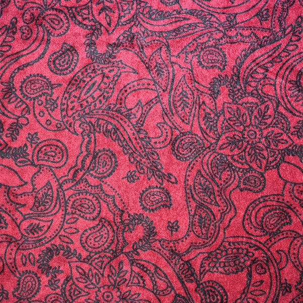 Faux Suede Crimson Red with Black Paisley Apparel Costume Fabric by the yard