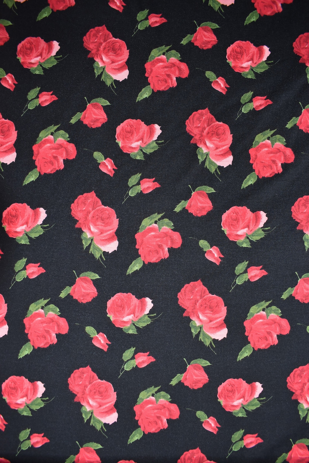 Romantic Rose on Black Polyester Spandex Jersey Knit Apparel - Etsy