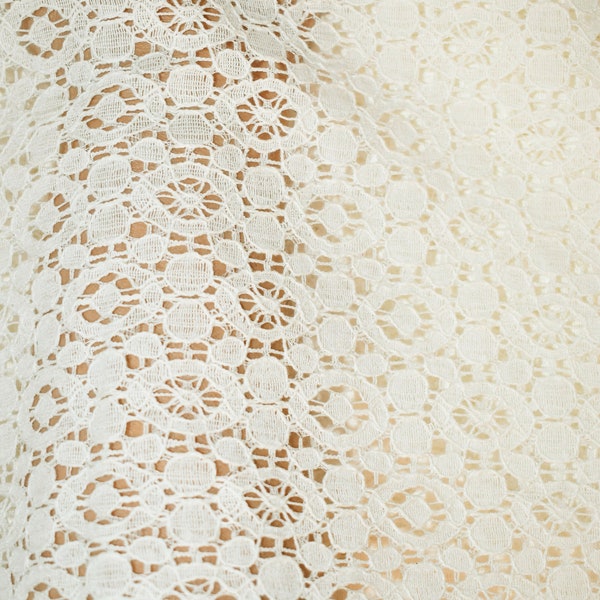 Ivory Open Eyelet Lace Layering Knit Fashion Apparel Fabric by the Yard