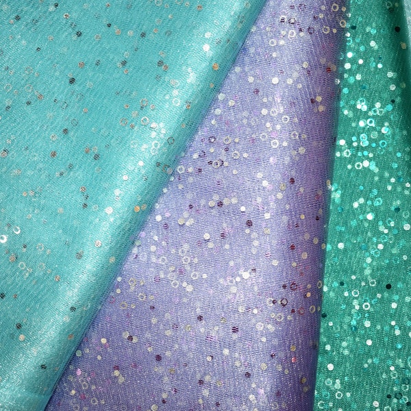 Pastel Shiny Mesh with Self Colored Jewel Tones Foil Sequins Halloween Costume Apparel Tutu Fabric by the yard
