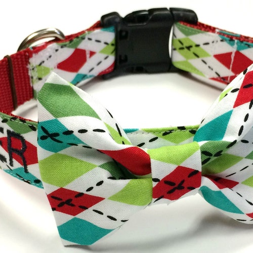 Personalized Argyle Bowtie Dog Collar / Bow Tie Dog Collar Etsy