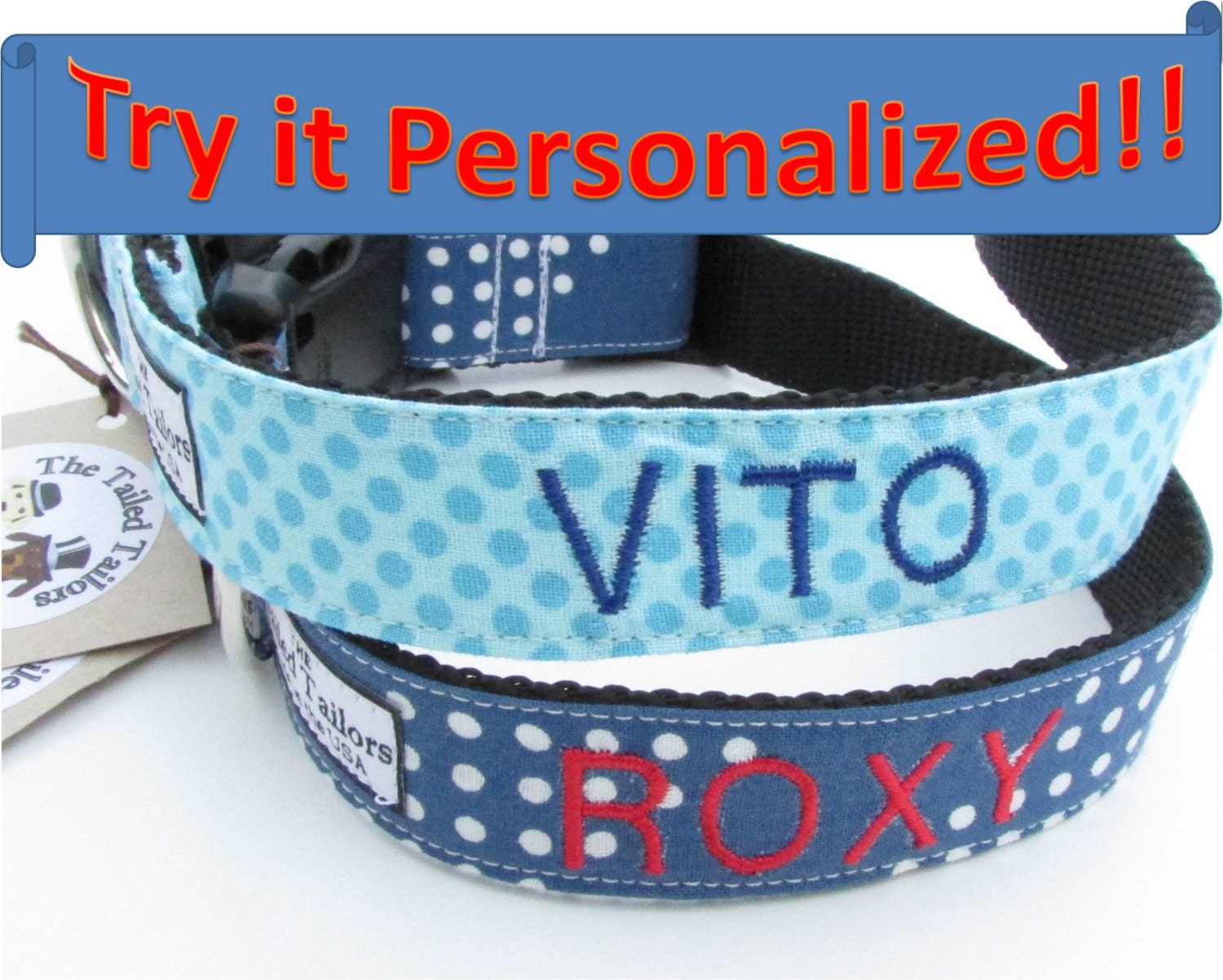 Personalized Blue Herringbone Pattern Dog Collar Matching Etsy