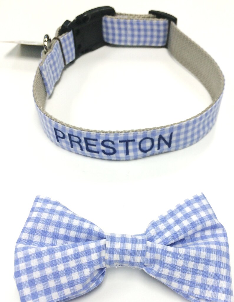 Bowtie Blue Gingham Dog Collar Bow Tie Collar Available Etsy