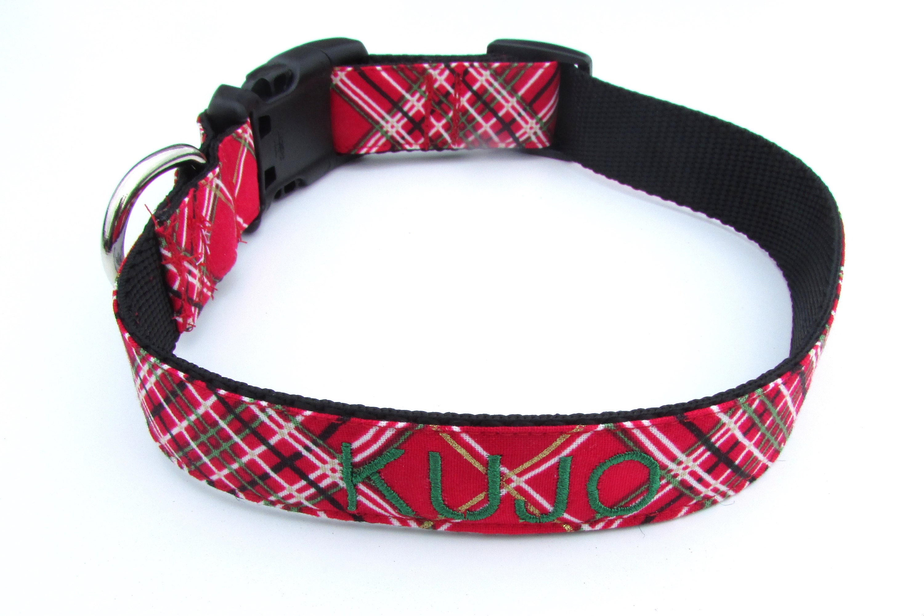 Red and Green Plaid Dog Collar with Chiffon Flower Leash Etsy