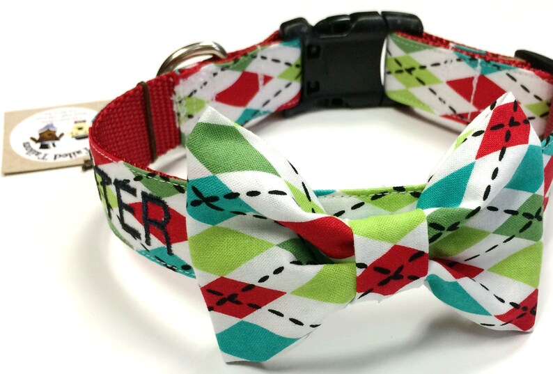 Personalized Argyle Bowtie Dog Collar / Bow Tie Dog Collar Etsy