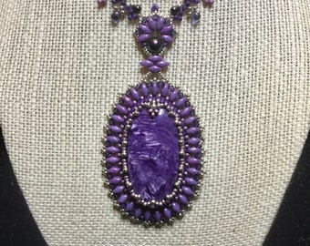 Vintage and Antique Inspired Talisman of Charoite and Pearl Gilded Age Downton Abbey Renaissance Style Lavaliere