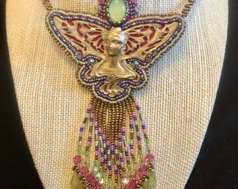 White rock fairy goddess necklace with prehnite stone