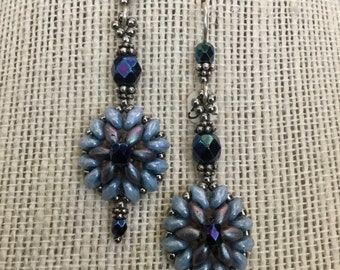 Southwestern style blue crystal beaded earrings