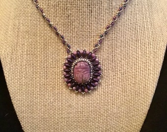 Lepidolite Egyptian Scarab Goddess Necklace