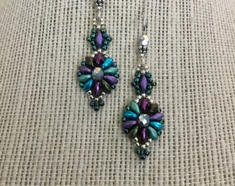 Peacock Color Fantasy Crystal Beaded Earrings