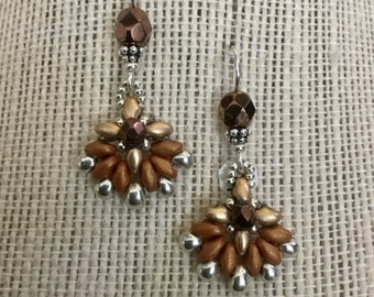 Bronze , Gold , and Pumpkin colored , Egyptian Style Yoga New Age Lotus Fan Style Earrings