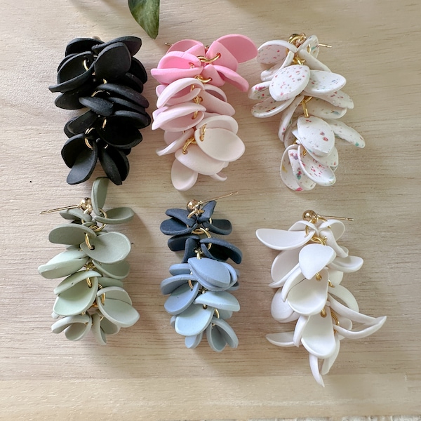Polymer Clay Earrings | Flower Petal Dangle earrings | Ombre Petal Drop Earrings