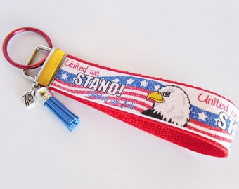 Eagle Patriotic Key Fob – Red White Blue Flag Keychain with Tassel