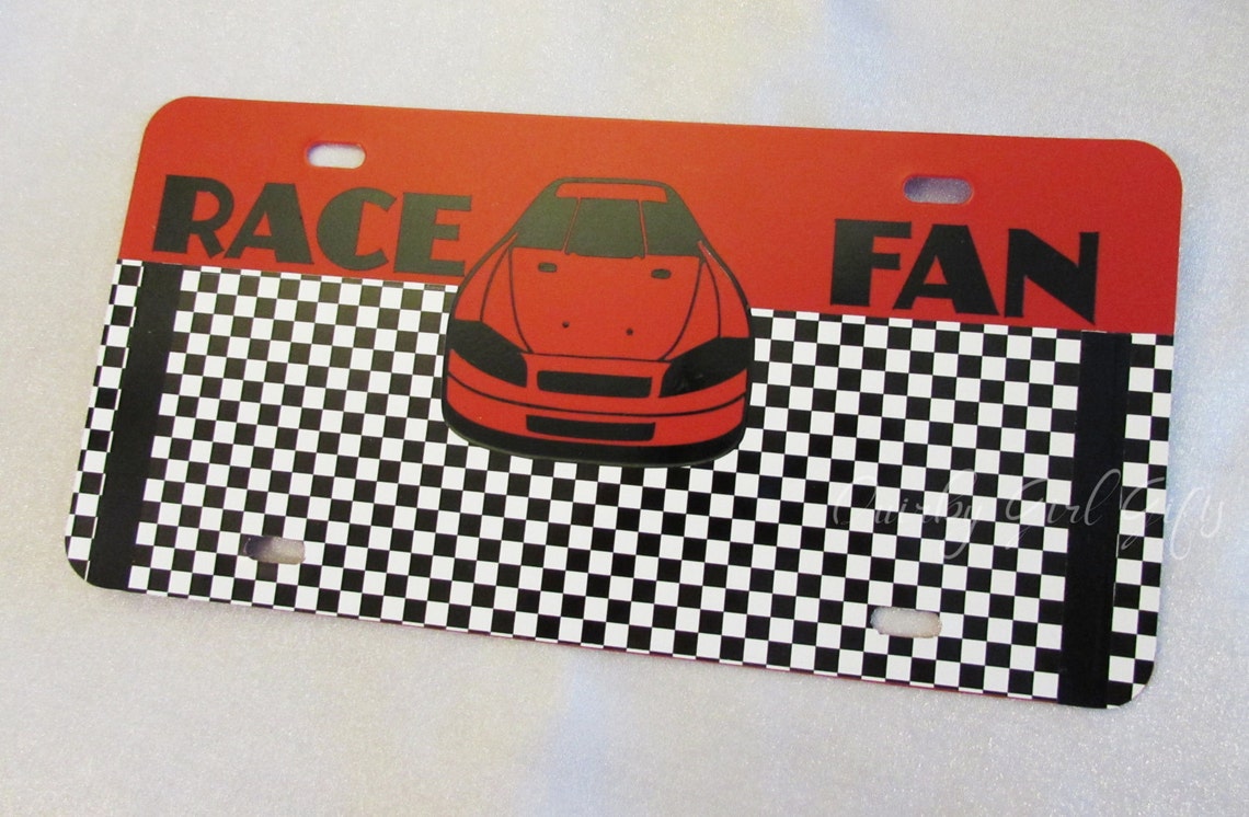 Race Fan License Plate Racing Car Tag Red White Black Etsy