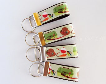 ONE Mini Fishing Key Fob - Fishing Keychain - Tackle Box Key Fob - Fishing Rod Key Fob - Lure Key Fob - Fishing Hat Key Fob - Fisherman Gift