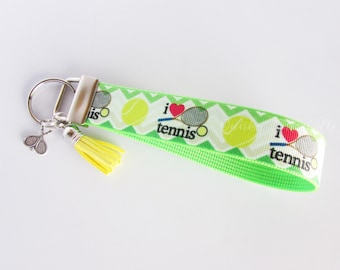 Tennis Key Fob - I Love Tennis Key Fob - Tennis Wristlet - Sports Key Fob - Tennis Player Gift -Coach Gift - Tennis Ball - Tennis Keychain