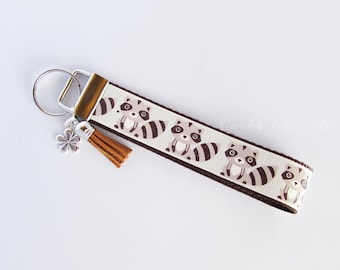 Raccoon Key Fob - Raccoon Keychain - Forest Animal Gift - Woodland Animal Key Fob - Raccoon Wristlet - Animal Gifts For Her Under 10
