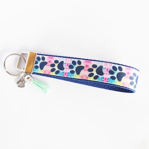 Paw Print Key Fob - Paw Print Dog Tie Dye Keychain - Dog Lover key Fob - Dog Gifts For Her - Paw Print Wristlet - Animal Lover Key Fob - Vet