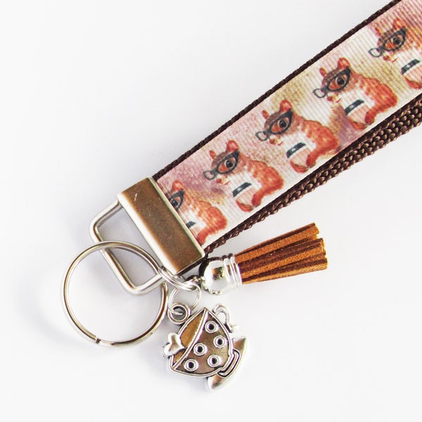 Squirrel Key Fob - Squirrel With Coffee Key Fob - Squirrel Lover Keychain - Animal Lover Gifts - Coffee Cup Charm - Pet Gifts Under 10