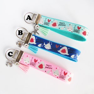 Shark Key Fob - I Love Sharks Key Fob - Shark Keychain - Fish Key Fob - Jaws Key Fob - Shark Lover Gift- Shark Wristlet - Jawesome Shark