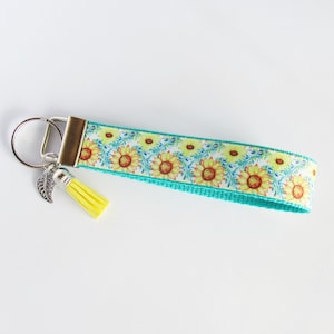 Sunflower Key Fob - Sunflower Keychain - Flower Key Fob - Sunflower Wristlet - Sunflower Lover Gifts For Her - Sunflower Gifts Under 10